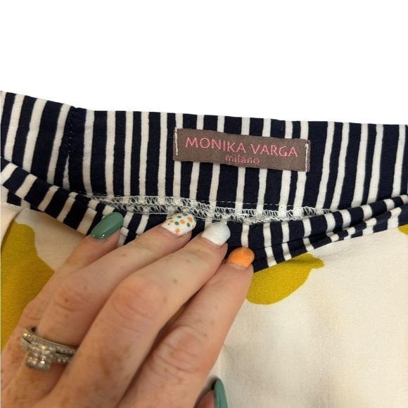 Monika Varga Milano Mustard and Blue Floral Midi Skirt Size 40 US 4 - Picture 7 of 10